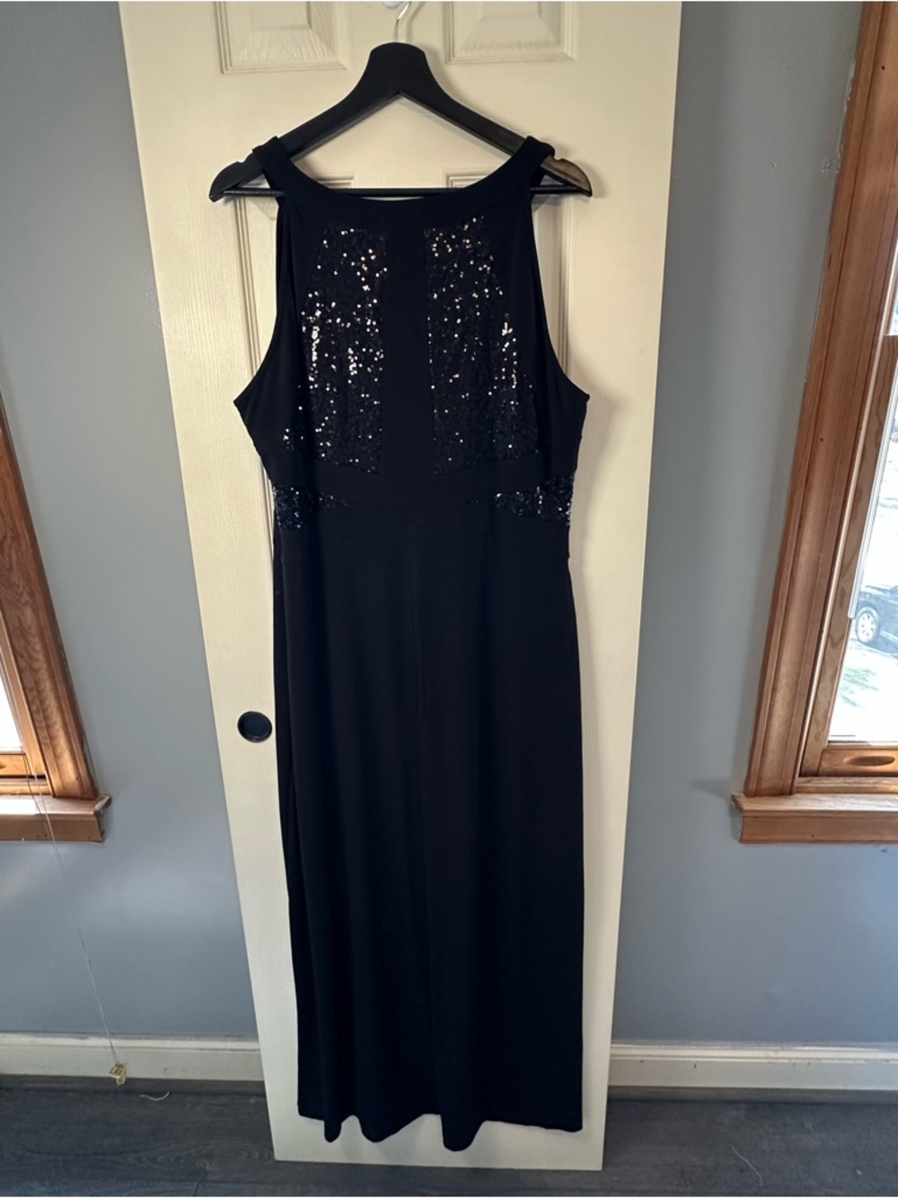 Black Sequin High-Neck Sleeveless Evening Gown